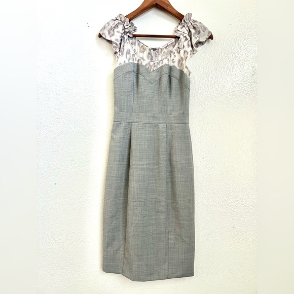 REBECCA TAYLOR - Gray Sweetheart Dress W/ Leopard Print Blouse - Size 0 - Picture 4 of 10